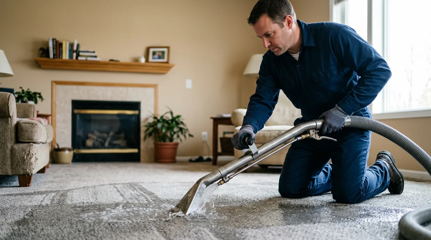 Water damage restoration technician working near Fischer, TX